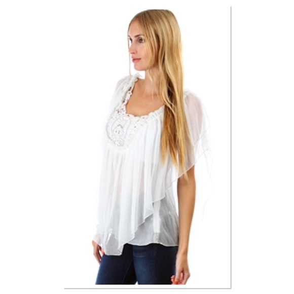 White Sheer Tiered Blouse - Picture 3 of 7